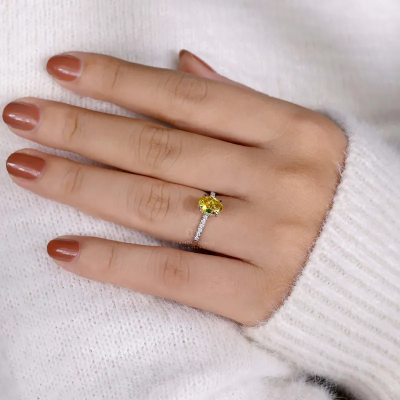 1.10 CT Fancy Yellow Oval Lab Grown Diamond Engagement Ring for Women vy 2