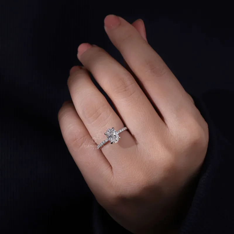 1.13 CT Oval Lab Grown Diamond Engagement Ring, EF/VS Lab Diamond Handmade Ring view 8