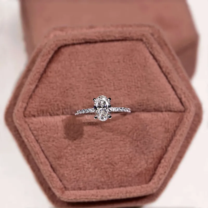 1.13 CT Oval Lab Grown Diamond Engagement Ring, EF/VS Lab Diamond Handmade Ring view 4
