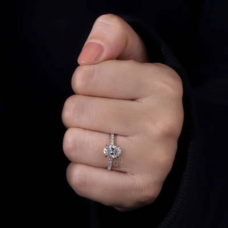 1.13 CT Oval Lab Grown Diamond Engagement Ring, EF/VS Lab Diamond Handmade Ring view 2