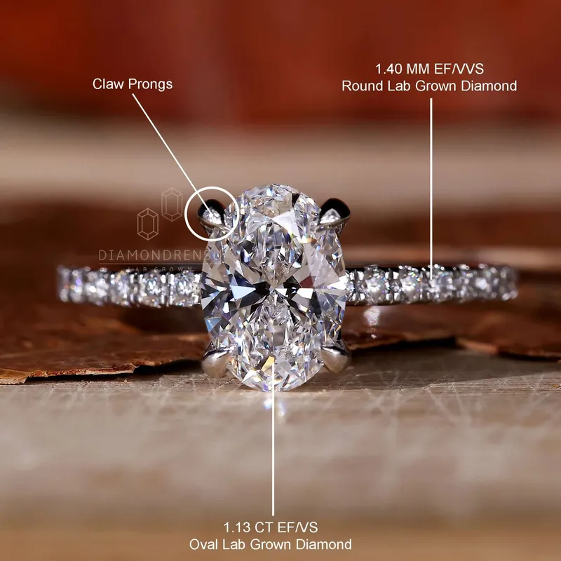 1.13 CT Oval Lab Grown Diamond Engagement Ring, EF/VS Lab Diamond Handmade Ring view 9