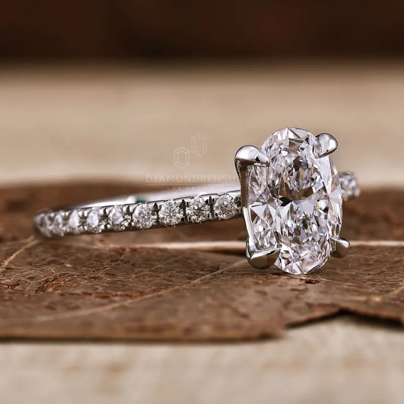 1.13 CT Oval Lab Grown Diamond Engagement Ring, EF/VS Lab Diamond Handmade Ring view 3