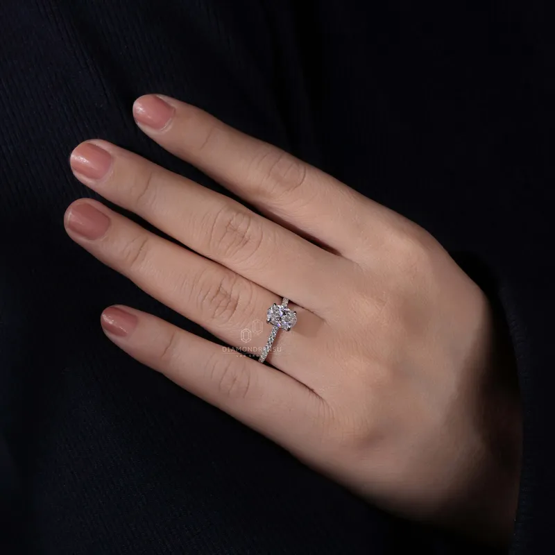 1.13 CT Oval Lab Grown Diamond Engagement Ring, EF/VS Lab Diamond Handmade Ring view 7