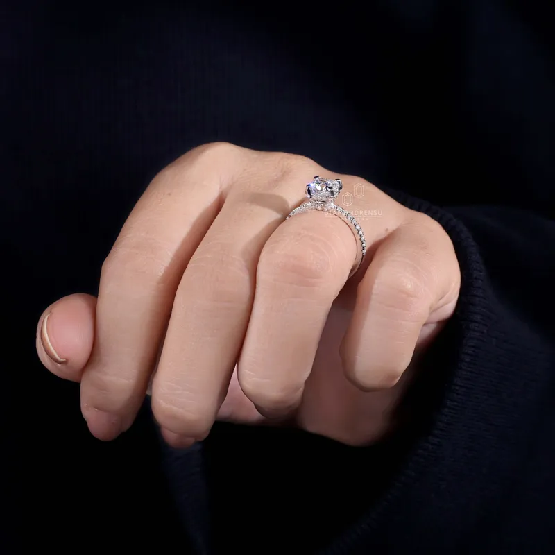 1.20 CT Cushion Cut Engagement Ring, Lab Grown Cushion Diamond Ring, Hidden Halo Ring view 7