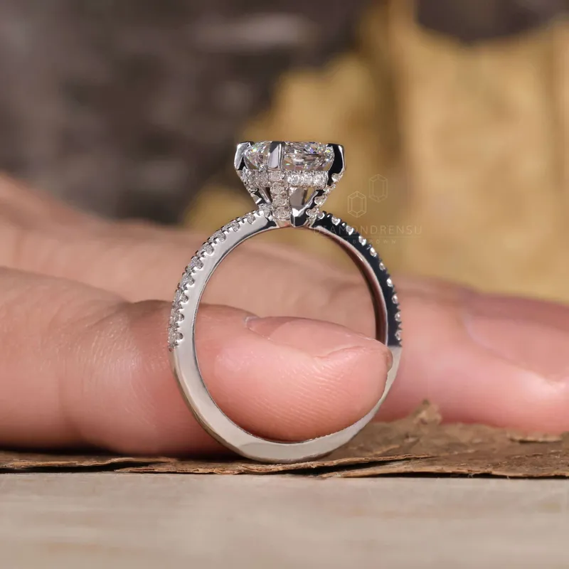 1.20 CT Cushion Cut Engagement Ring, Lab Grown Cushion Diamond Ring, Hidden Halo Ring view 3
