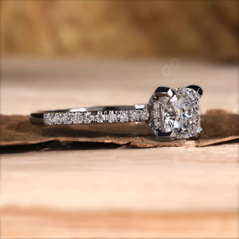 1.20 CT Cushion Cut Engagement Ring, Lab Grown Cushion Diamond Ring, Hidden Halo Ring view 5