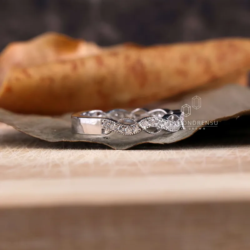 1.20 MM Round Lab Grown Diamonds Band, Wave Design Vintage Wedding Band view 2