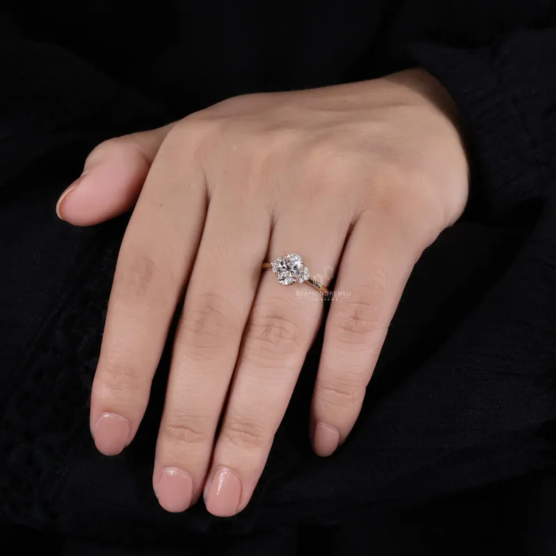 1.28 CT Oval Cut Lab Grown Diamond Ring, Muse Setting Engagement Ring view 5