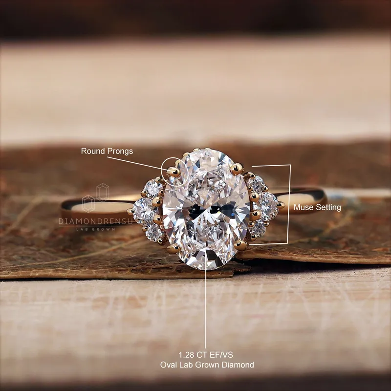 1.28 CT Oval Cut Lab Grown Diamond Ring, Muse Setting Engagement Ring view 9
