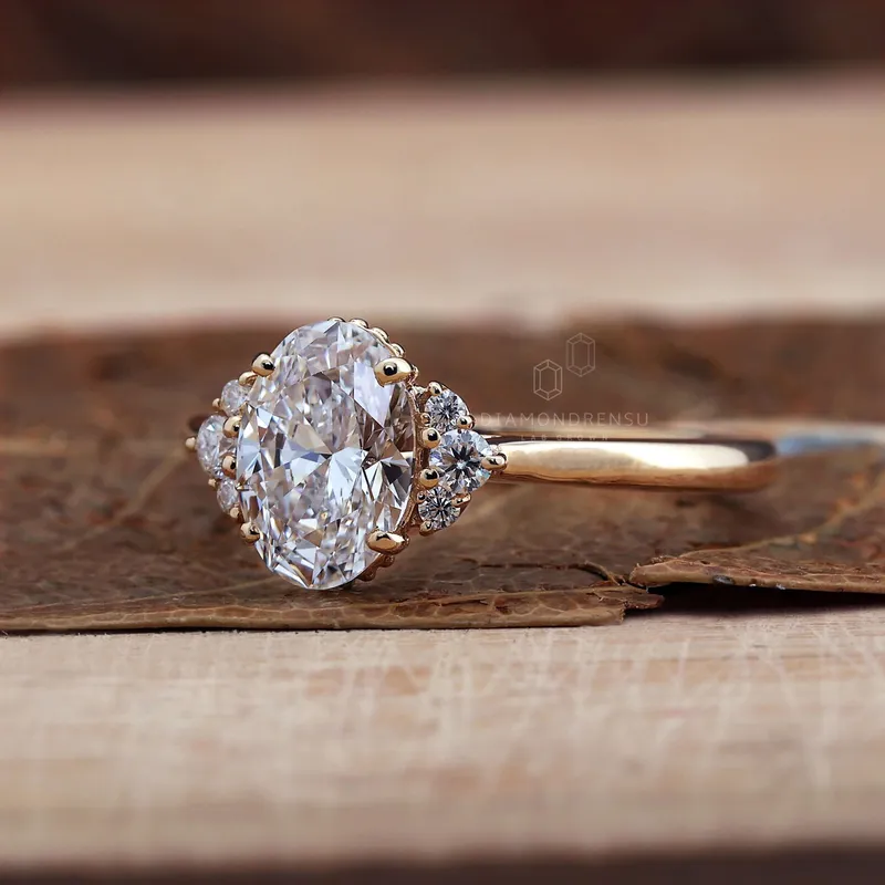 1.28 CT Oval Cut Lab Grown Diamond Ring, Muse Setting Engagement Ring view 4