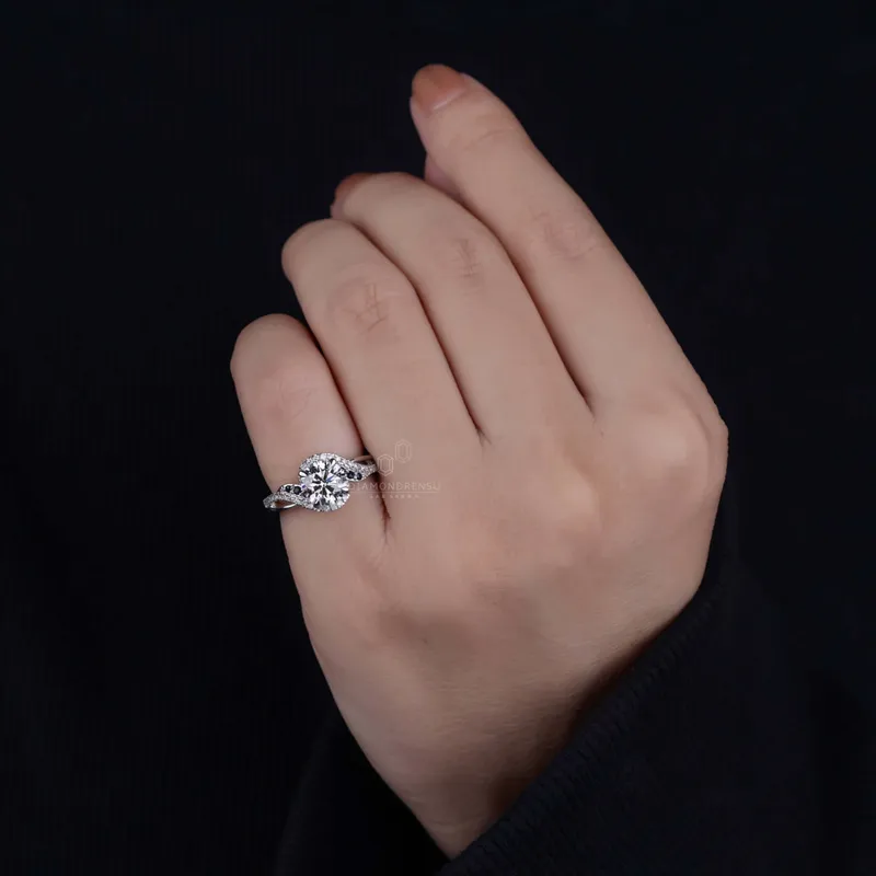 1.30 CT Round Lab Grown Diamond Halo Engagement Ring, IGI Certified Diamond vy 5