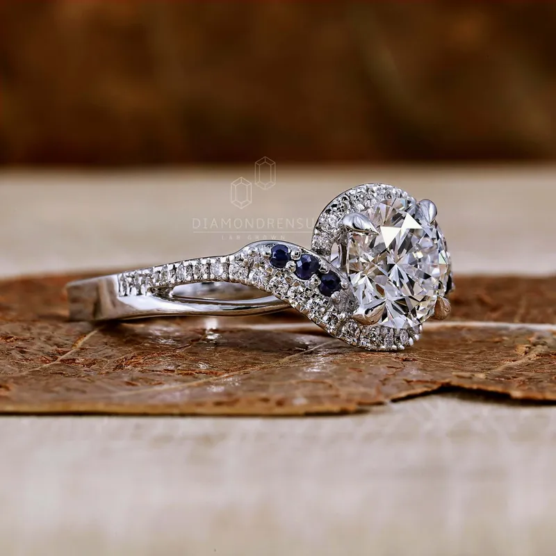 1.30 CT Round Lab Grown Diamond Halo Engagement Ring, IGI Certified Diamond vy 3
