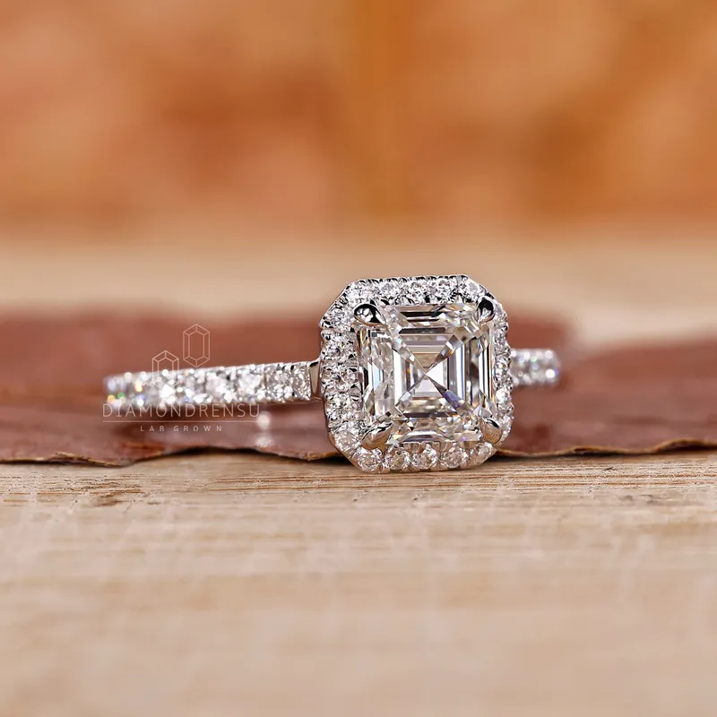 1.37 CT Asscher Cut H/VS1 Lab Grown Diamond Halo Engagement Ring view 2