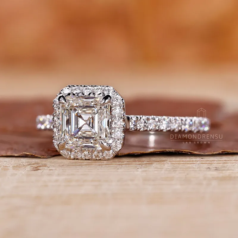 1.37 CT Asscher Cut H/VS1 Lab Grown Diamond Halo Engagement Ring view 3