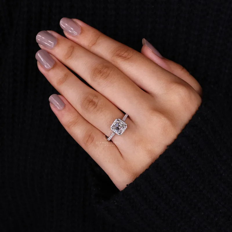 1.37 CT Asscher Cut H/VS1 Lab Grown Diamond Halo Engagement Ring view 8