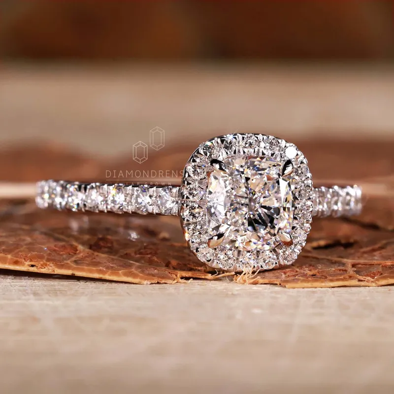 1.40 CT Cushion Cut Lab Grown Diamond Halo Engagement Ring view 5