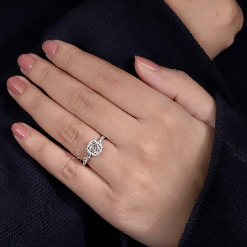 1.40 CT Cushion Cut Lab Grown Diamond Halo Engagement Ring view 8