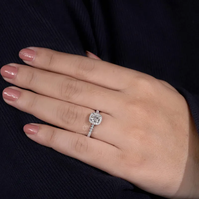 1.40 CT Cushion Cut Lab Grown Diamond Halo Engagement Ring view 6