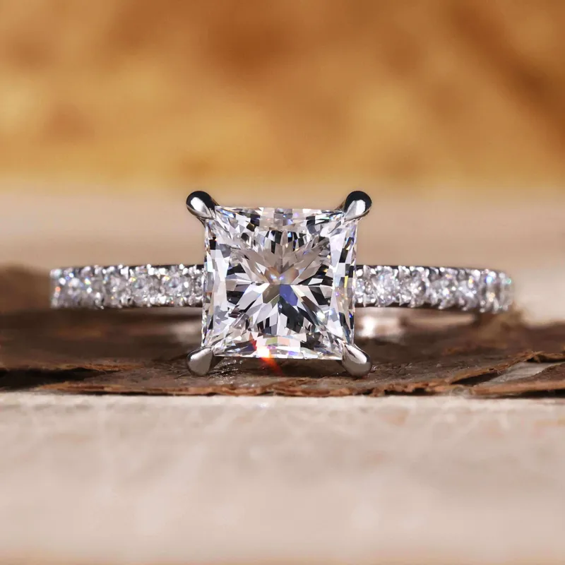 1.50 CT Princess Cut Diamond Ring, Pave Lab Grown Diamond Engagement Rings vy 4