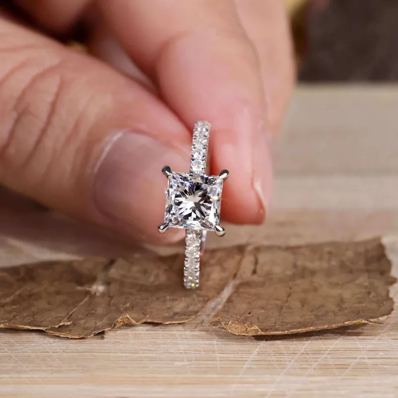 1.50 CT Princess Cut Diamond Ring, Pave Lab Grown Diamond Engagement Rings vy 6
