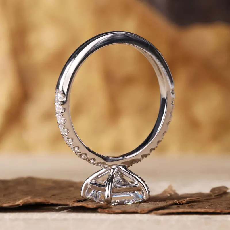 1.50 CT Princess Cut Diamond Ring, Pave Lab Grown Diamond Engagement Rings vy 3