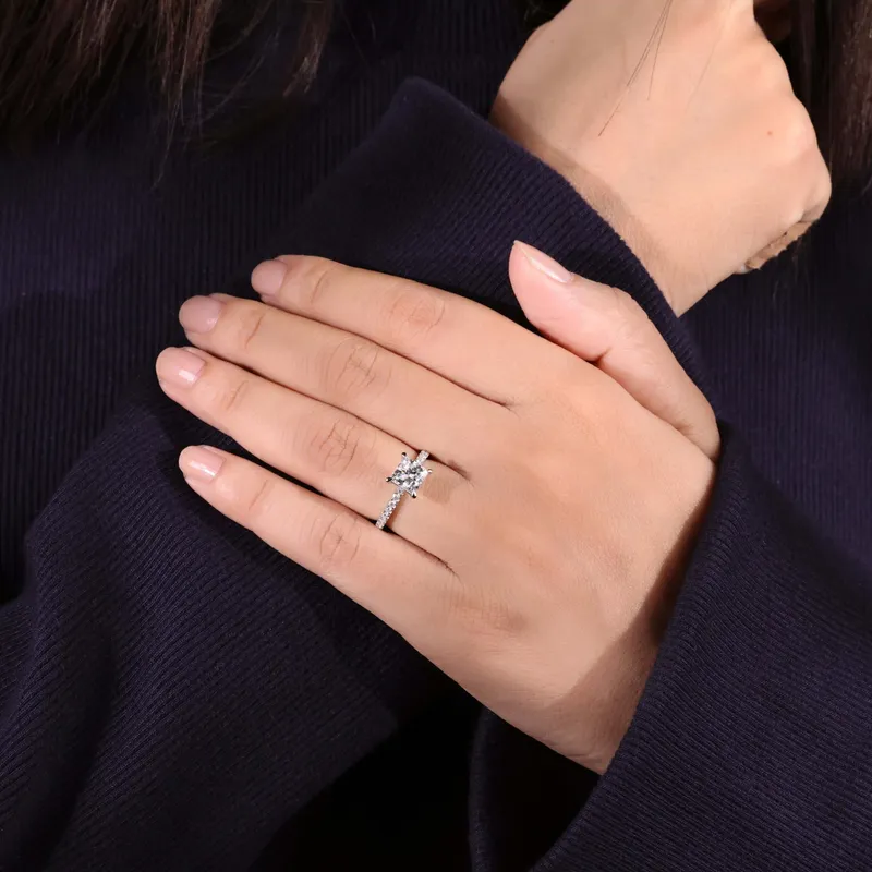 1.50 CT Princess Cut Diamond Ring, Pave Lab Grown Diamond Engagement Rings vy 2