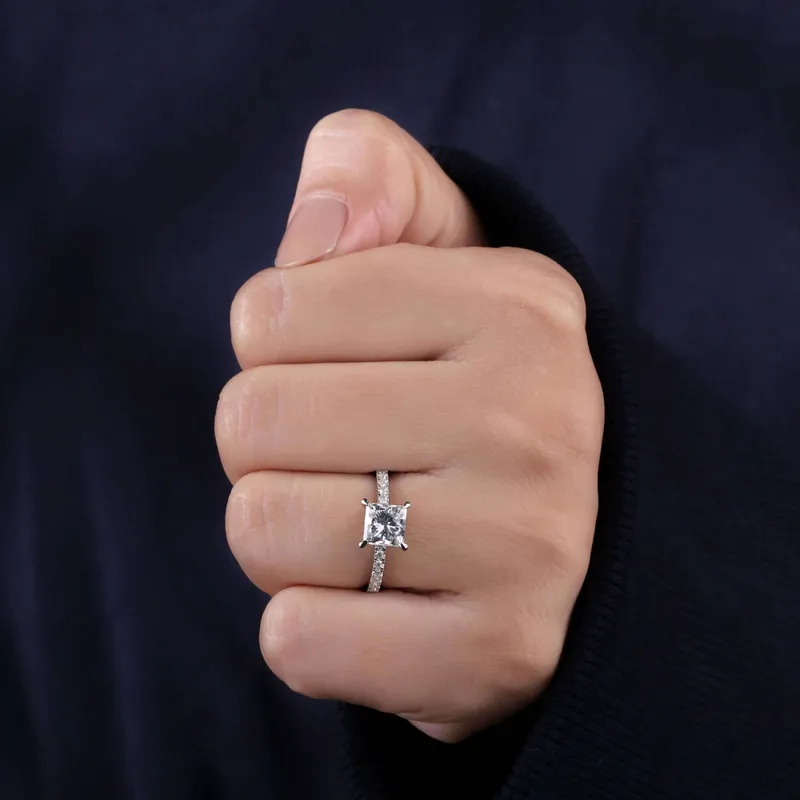 1.50 CT Princess Cut Diamond Ring, Pave Lab Grown Diamond Engagement Rings vy 9
