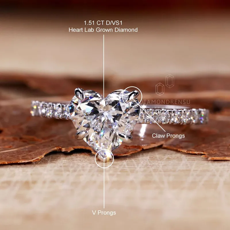 1.51 CT Heart Shae Lab Grown Diamond Pave Engagement Ring vy 9