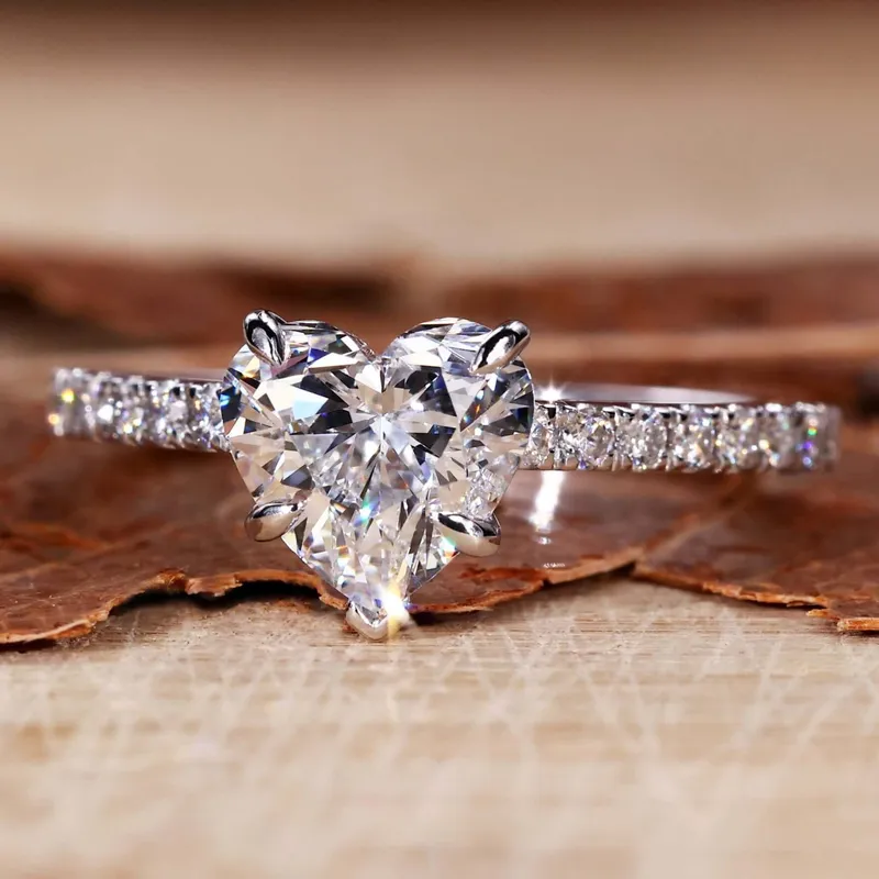 1.51 CT Heart Shae Lab Grown Diamond Pave Engagement Ring round cut engagement ring