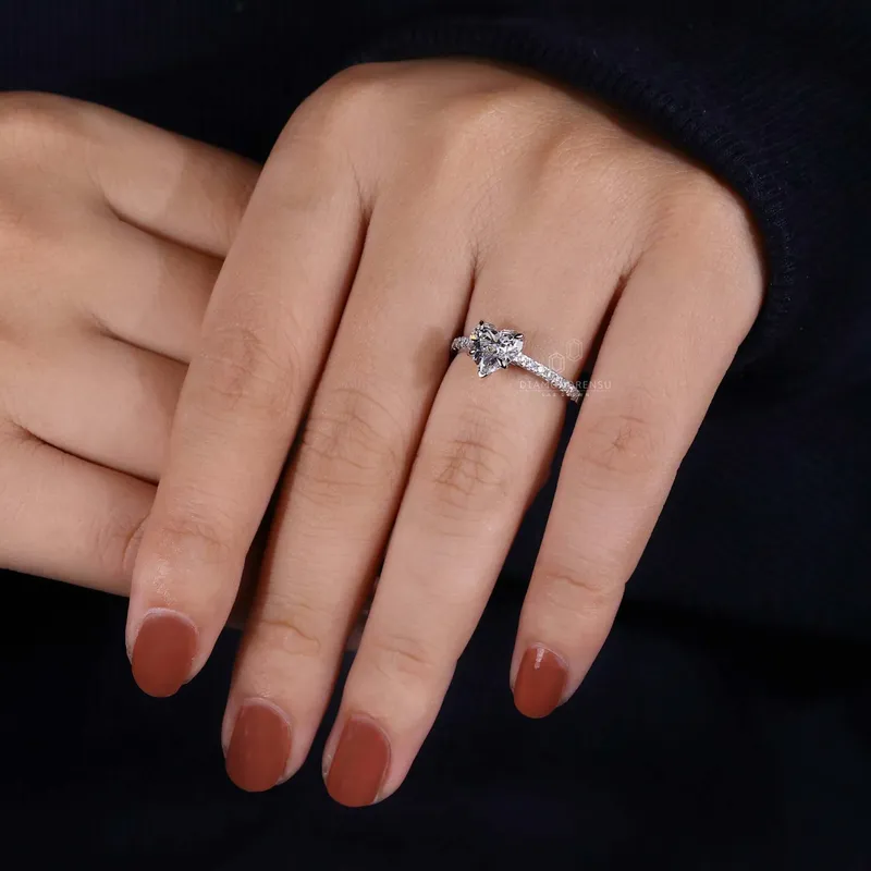 1.51 CT Heart Shae Lab Grown Diamond Pave Engagement Ring vy 4