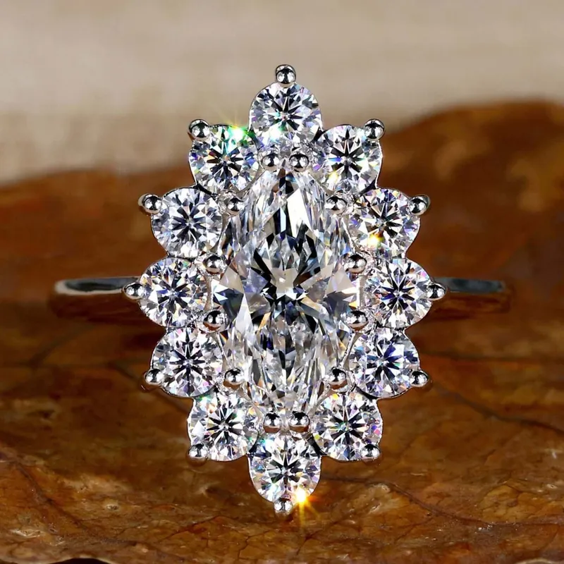 1.51 CT Marquise Cut Lab Grown Diamond Cluster Halo Engagement Ring engagement ring
