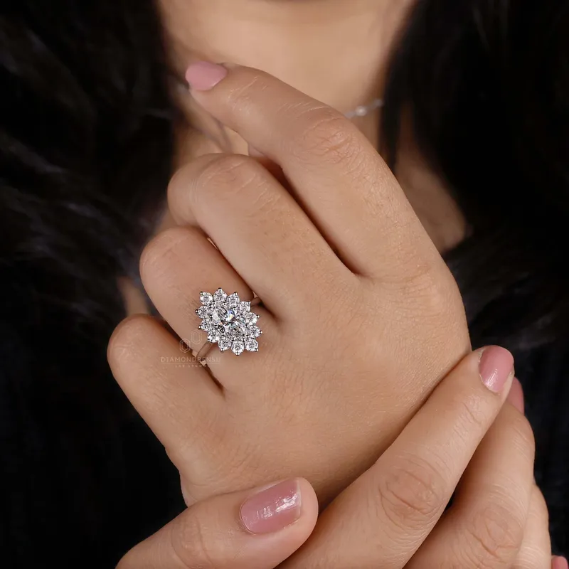 1.51 CT Marquise Cut Lab Grown Diamond Cluster Halo Engagement Ring vy 2