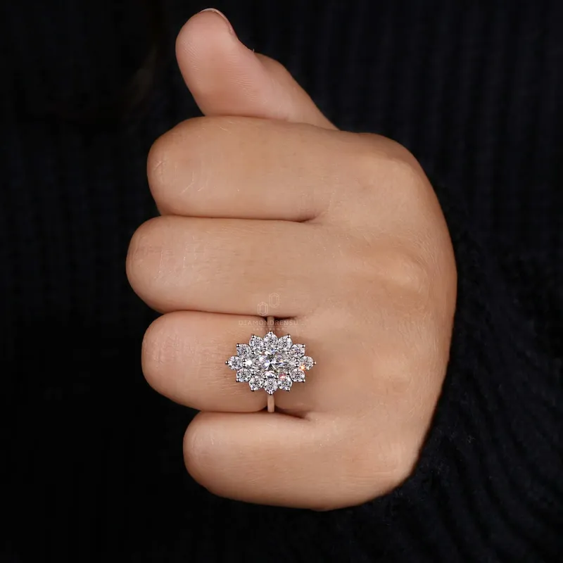 1.51 CT Marquise Cut Lab Grown Diamond Cluster Halo Engagement Ring vy 6
