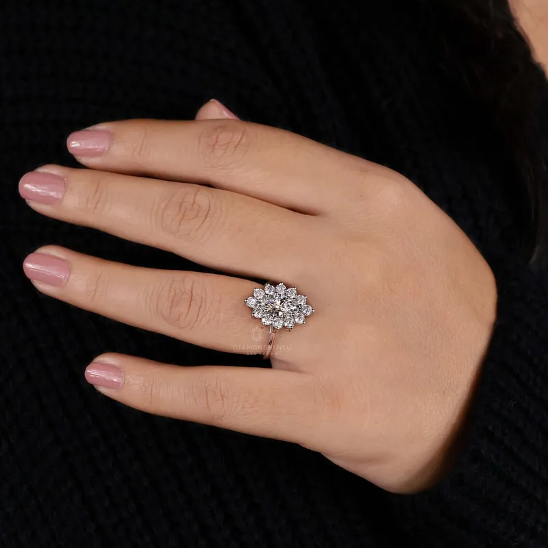 1.51 CT Marquise Cut Lab Grown Diamond Cluster Halo Engagement Ring vy 8