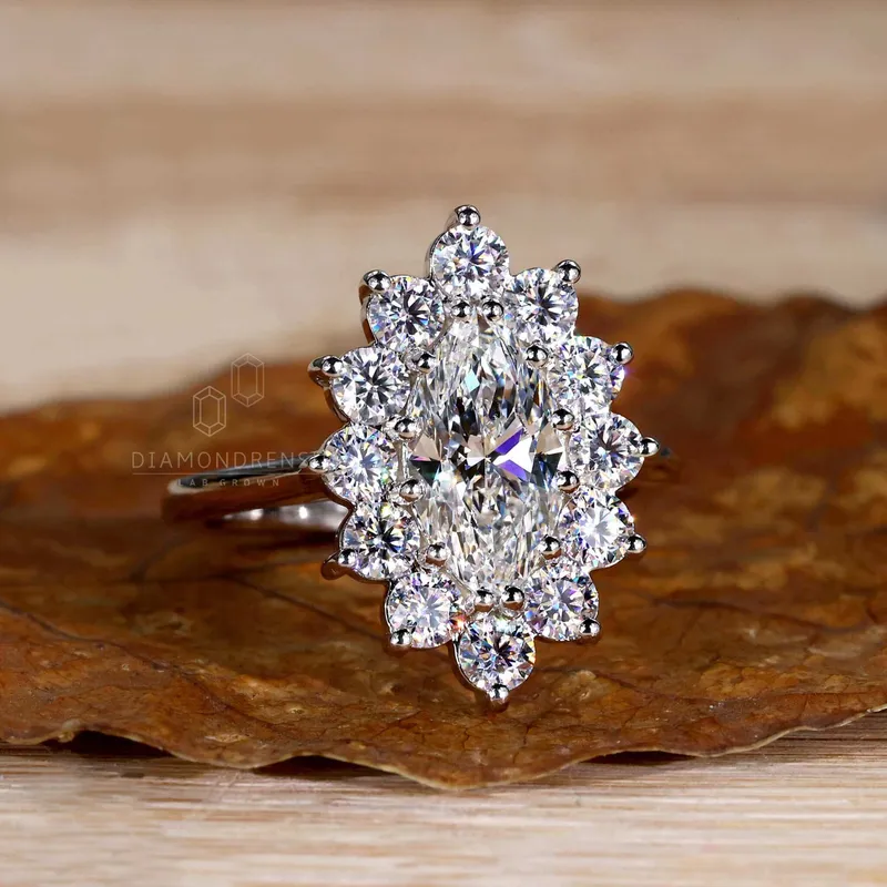 1.51 CT Marquise Cut Lab Grown Diamond Cluster Halo Engagement Ring vy 4
