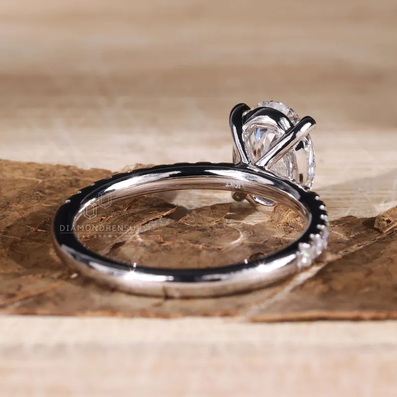1.51 CT Oval Lab Grown Diamond Engagement Ring, Claw Prongs, Pave Setting view 5