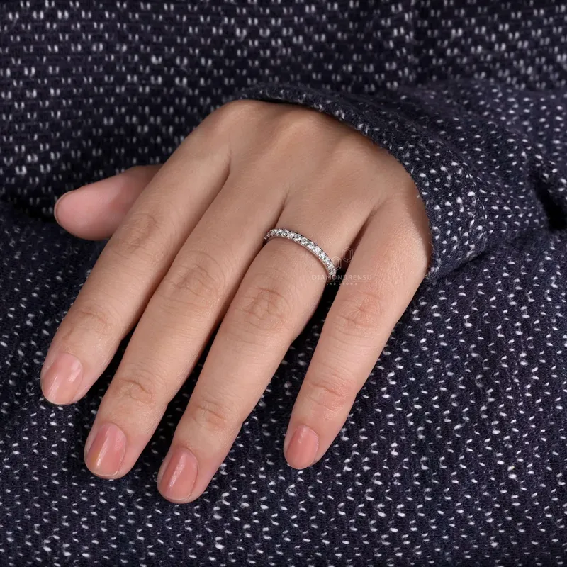 1.70 MM Round Lab Grown Diamond Band, Half Eternity Wedding Band view 6