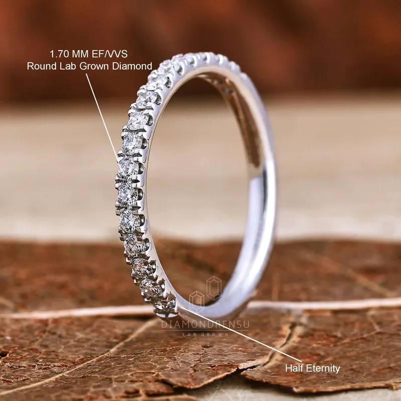 1.70 MM Round Lab Grown Diamond Band, Half Eternity Wedding Band view 9