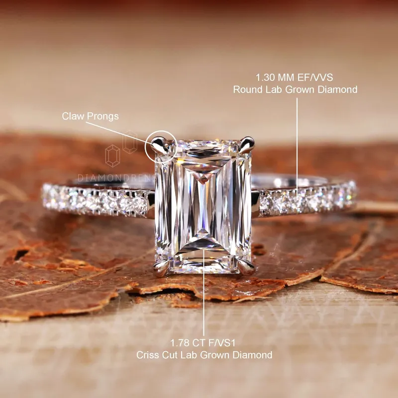 1.78 Carat Emerald Criss Cut F/VS1 IGI Certified Lab Grown Diamond Engagement Ring view 9