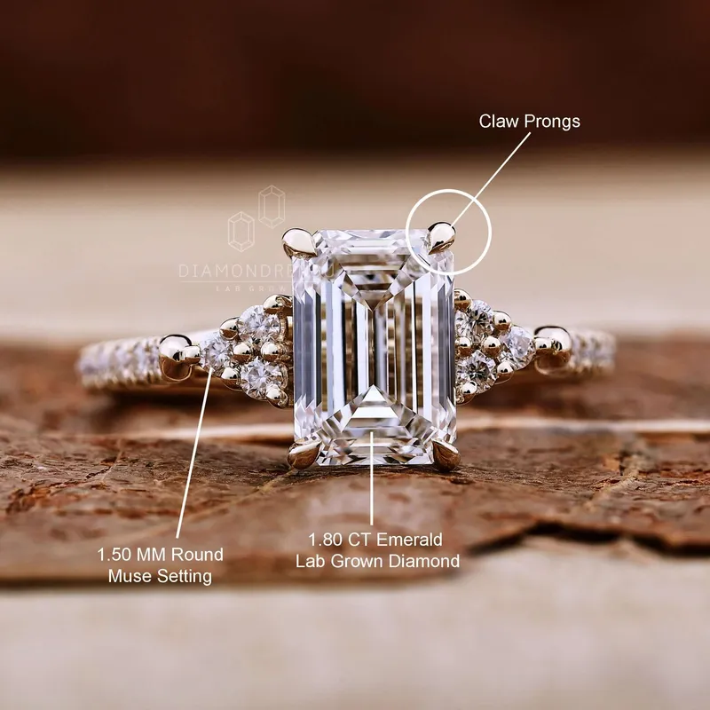 1.80 CT Emerald Cut Diamond Ring, IGI Certified F/VS1 Lab Grown Diamond Engagement Ring view 10