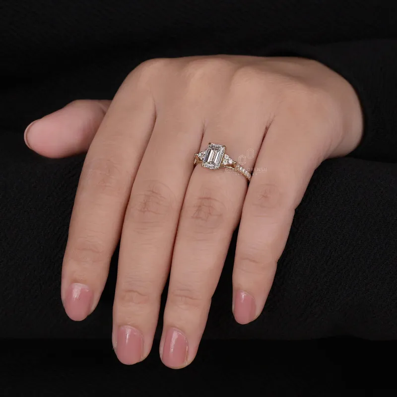 1.80 CT Emerald Cut Diamond Ring, IGI Certified F/VS1 Lab Grown Diamond Engagement Ring view 7