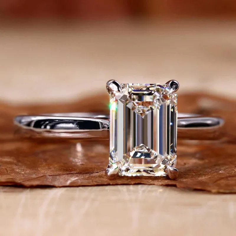 2 Carat Solitaire Emerald Cut Diamond Ring for Women emerald emerald cut engagement ring