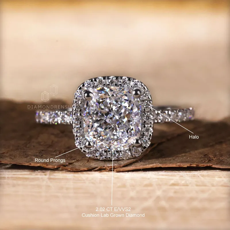 2 carat Cushion Cut Diamond Ring, E/VVS2 Lab Grown Diamond Ring, IGI Certified view 9