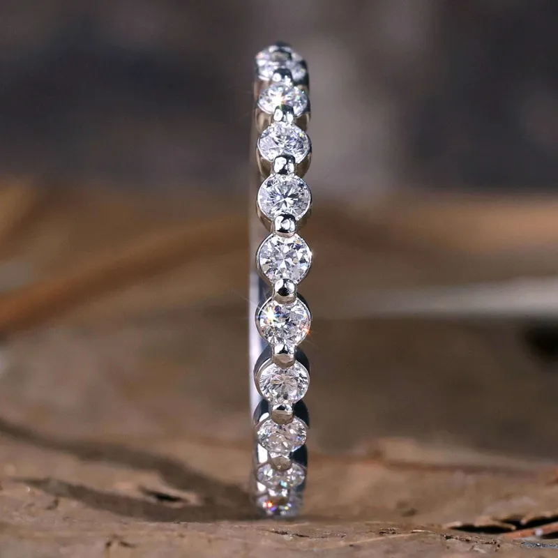 2.0 MM Round Lab Grown Diamond Floating Bubble Half Eternity Band, Stackable Wedding Band round cut engagement ring