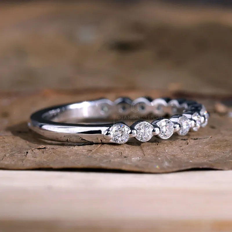 2.0 MM Round Lab Grown Diamond Floating Bubble Half Eternity Band, Stackable Wedding Band view 5