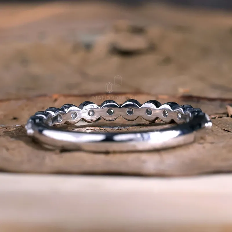 2.0 MM Round Lab Grown Diamond Floating Bubble Half Eternity Band, Stackable Wedding Band view 6