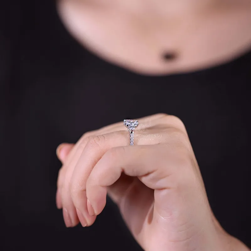 2.01 CT Elongated Cushion Lab Grown Diamond Three Stone Ring, IGI Certified vy 8