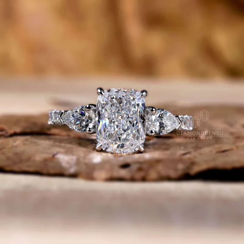 2.01 CT Elongated Cushion Lab Grown Diamond Three Stone Ring, IGI Certified vy 4
