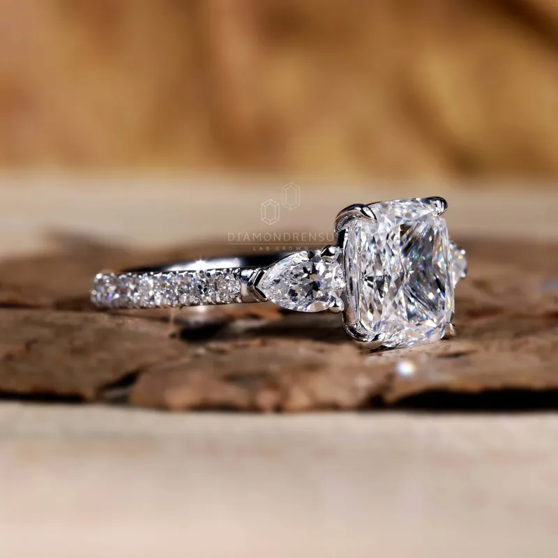 2.01 CT Elongated Cushion Lab Grown Diamond Three Stone Ring, IGI Certified vy 3