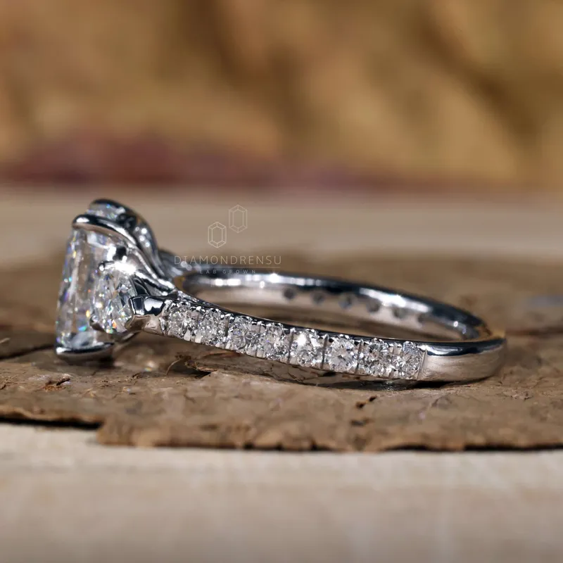 2.01 CT Elongated Cushion Lab Grown Diamond Three Stone Ring, IGI Certified vy 6